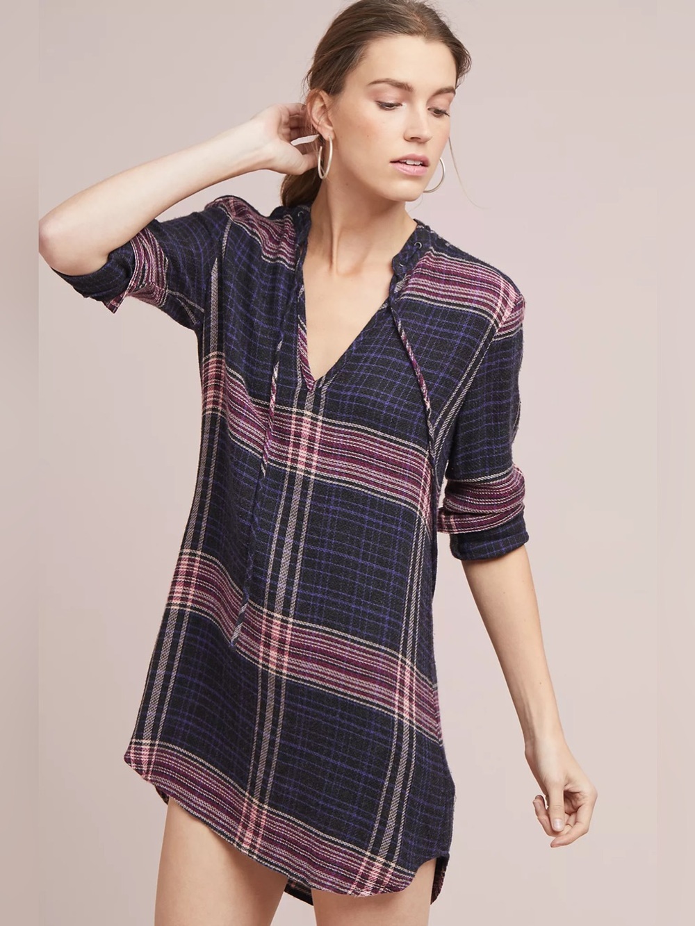 Cloth & Stone from Anthropologie Women’s Gray Plaid Versify Tunic Dress, XL